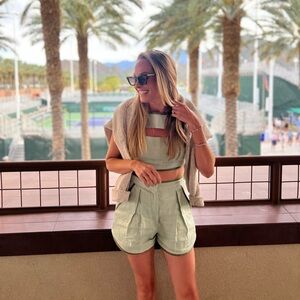 Matthew Bruch Linen Crop Top and Short Set